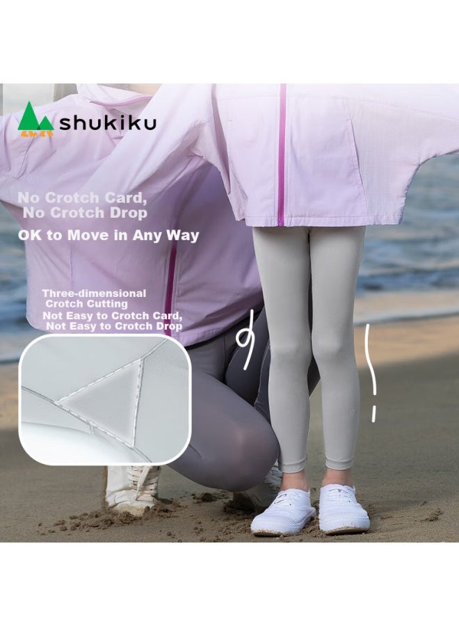 Shukiku سروال ليغينغ للأطفال من شوقيك بنات بنمط إحساس الجليد سروال رياضي سروال يوغا للأطفال سروال واقي من الشمس 110/53 - Image 2