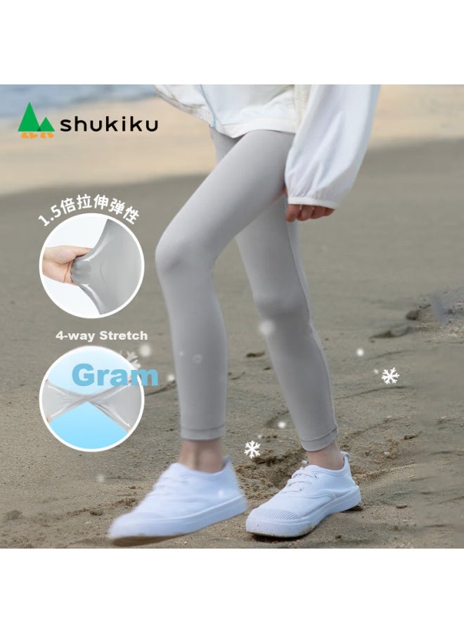 Shukiku سروال ليغينغ للأطفال من شوقيك بنات بنمط إحساس الجليد سروال رياضي سروال يوغا للأطفال سروال واقي من الشمس 110/53 - Image 3