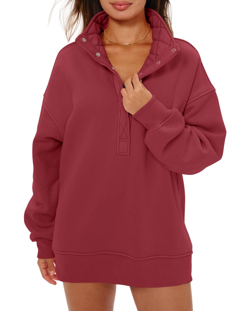 Locachy Women's Henley Neck Button Oversized Sweatshirt Casual Long Sleeve Pullover Tops 2026 Fashion Outfits Clothes Burgundy XXL - Image 1