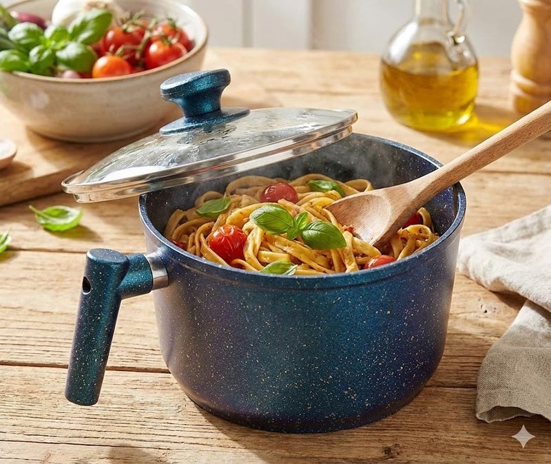 PREMIUM 20cm Granite Milk Pot Deep Non-Stick Saucepan with Glass Lid & Heat-Resistant Handle Multi-Color Induction Safe - Image 2