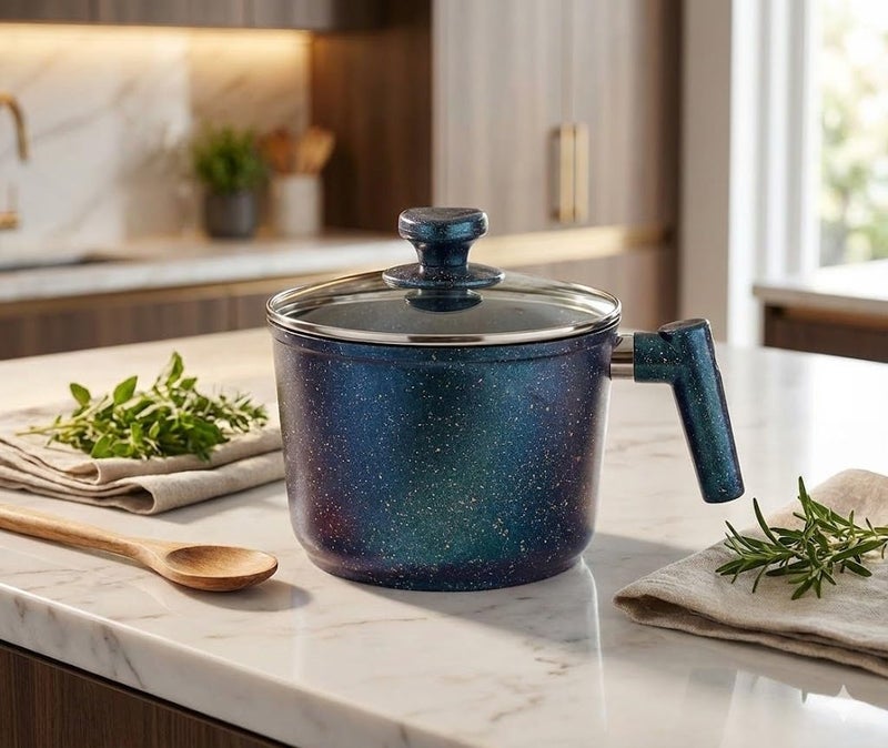 PREMIUM 20cm Granite Milk Pot Deep Non-Stick Saucepan with Glass Lid & Heat-Resistant Handle Multi-Color Induction Safe - Image 1