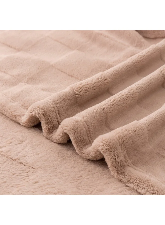 Home Box Cloud Sculpted Rabbit Fur Single-Layer Queen Blanket 200 x 220 cm