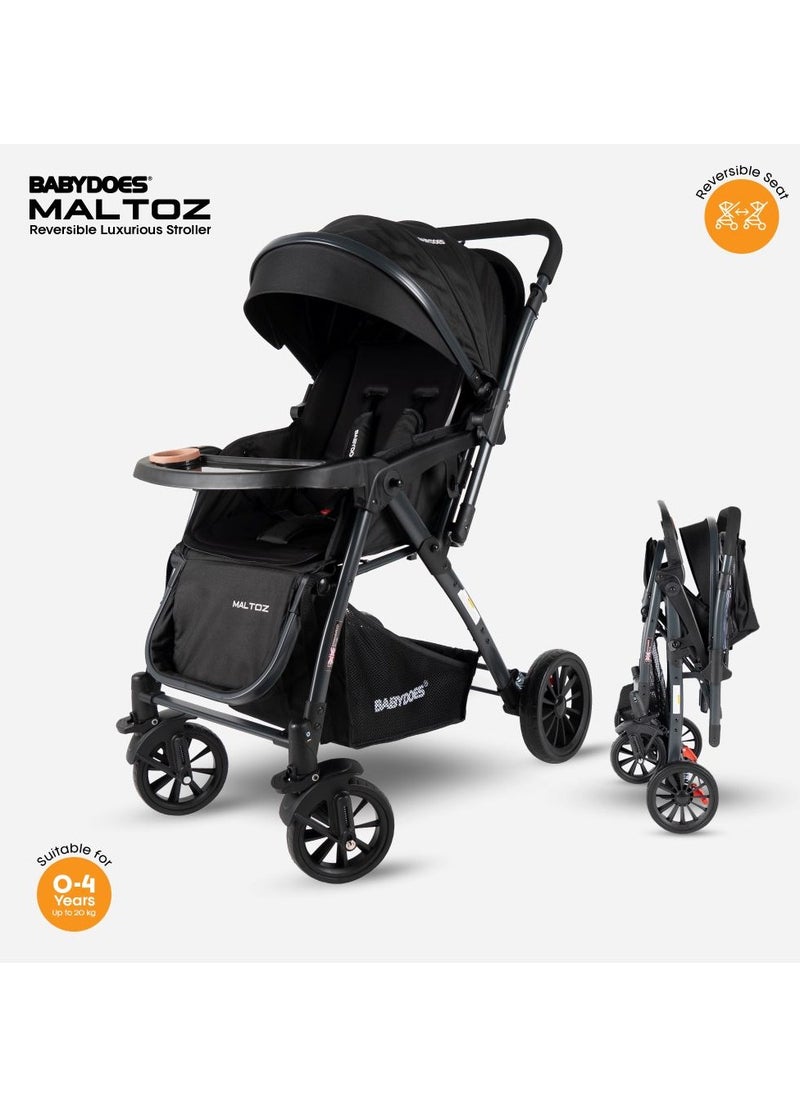 BABYDOES - Maltoz - Baby Stroller With 5-Point Harness, Reversible Handle, Adjustable Seat, Large Canopy, One-Click Brake System, 0-4 Years (Up To 20 Kg) - Black - Image 1
