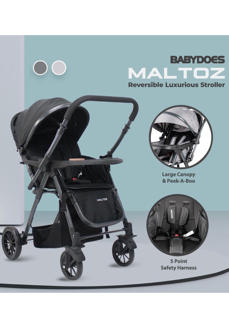 BABYDOES - Maltoz - Baby Stroller With 5-Point Harness, Reversible Handle, Adjustable Seat, Large Canopy, One-Click Brake System, 0-4 Years (Up To 20 Kg) - Black - Image 1