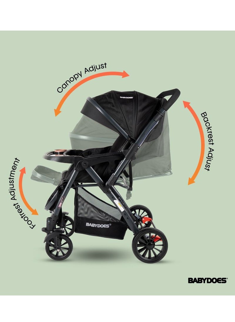 BABYDOES - Maltoz - Baby Stroller With 5-Point Harness, Reversible Handle, Adjustable Seat, Large Canopy, One-Click Brake System, 0-4 Years (Up To 20 Kg) - Black - Image 1
