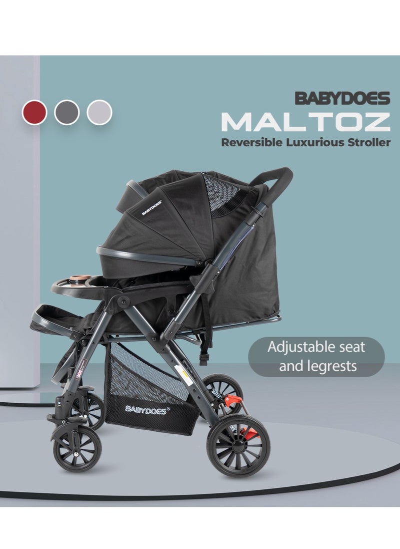 BABYDOES - Maltoz - Baby Stroller With 5-Point Harness, Reversible Handle, Adjustable Seat, Large Canopy, One-Click Brake System, 0-4 Years (Up To 20 Kg) - Black - Image 1