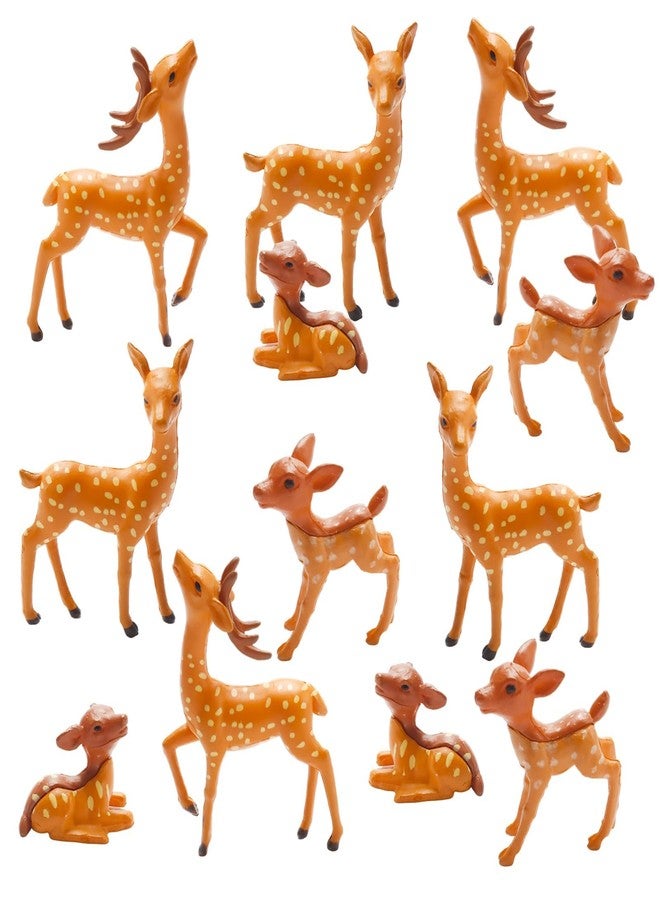 Exasinine 12 Pcs Mini Deer Figurines Forest Animal Figurines Woodland Animals Creatures Miniature Deer for Crafts Fairy Garden Supplies Cake Toppers - Image 1