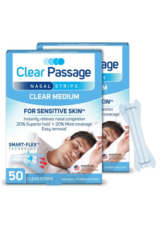 Clear Passage Nasal Strips Medium, 100 ct | Works Instantly to Improve Sleep, Reduce Snoring, & Relieve Nasal Congestion Due to Colds & Allergies - Image 1