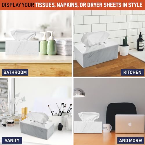 Dasher Products Acrylic Tissue Box Holder, Clear Dispenser for Facial Tissues, Napkins, and Dryer Sheets. Perfect for Bathrooms, Desks, Countertops, Vanities, Bedrooms, and Nightstands (Rectangle, Marble) - Image 4