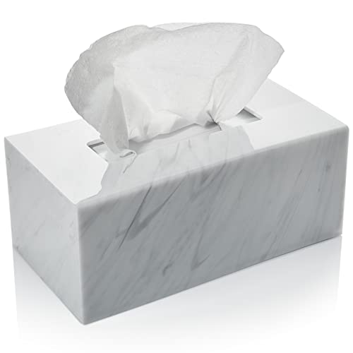 Dasher Products Acrylic Tissue Box Holder, Clear Dispenser for Facial Tissues, Napkins, and Dryer Sheets. Perfect for Bathrooms, Desks, Countertops, Vanities, Bedrooms, and Nightstands (Rectangle, Marble) - Image 1