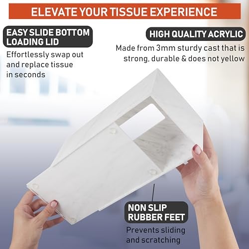 Dasher Products Acrylic Tissue Box Holder, Clear Dispenser for Facial Tissues, Napkins, and Dryer Sheets. Perfect for Bathrooms, Desks, Countertops, Vanities, Bedrooms, and Nightstands (Rectangle, Marble) - Image 3