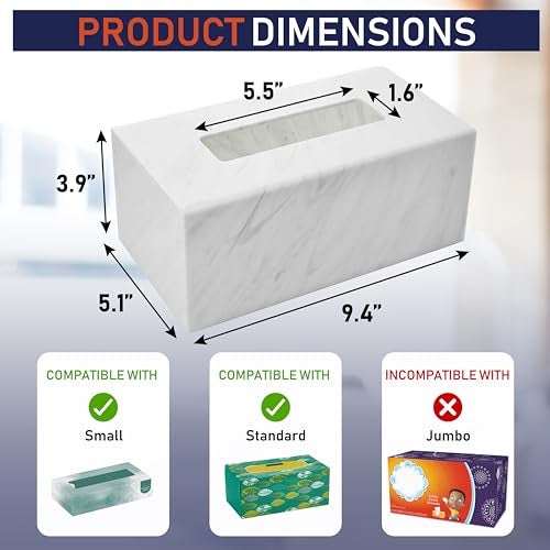 Dasher Products Acrylic Tissue Box Holder, Clear Dispenser for Facial Tissues, Napkins, and Dryer Sheets. Perfect for Bathrooms, Desks, Countertops, Vanities, Bedrooms, and Nightstands (Rectangle, Marble) - Image 2