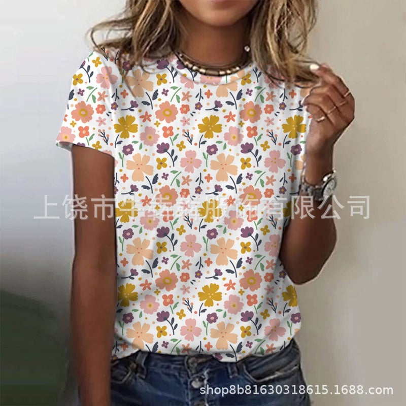 Summer 3Dt Shirt Short Sleeve Leisure Floral Wind Printing Ladies Short Sleeve T-Shirt - Image 4