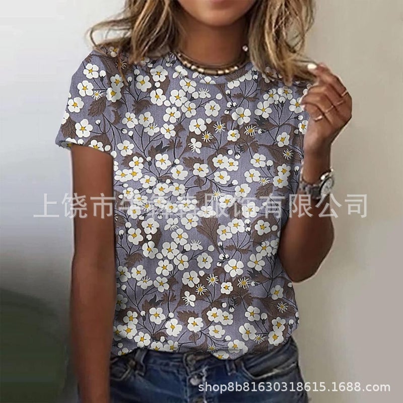 Summer 3Dt Shirt Short Sleeve Leisure Floral Wind Printing Ladies Short Sleeve T-Shirt - Image 5