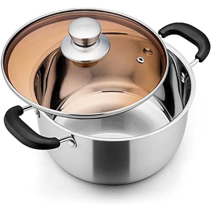 E-far 4 Quart Stock Pot Stainless Steel Metal Soup Pot With Glass Lid For Cooking Healthy  Rust Free Heavy Duty  Dishwasher Safe - Image 2