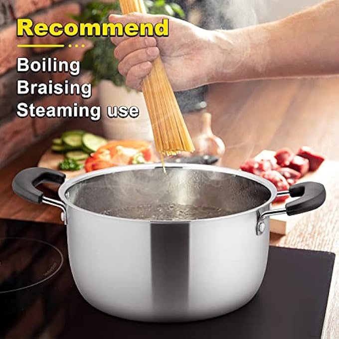 E-far 4 Quart Stock Pot Stainless Steel Metal Soup Pot With Glass Lid For Cooking Healthy  Rust Free Heavy Duty  Dishwasher Safe - Image 5