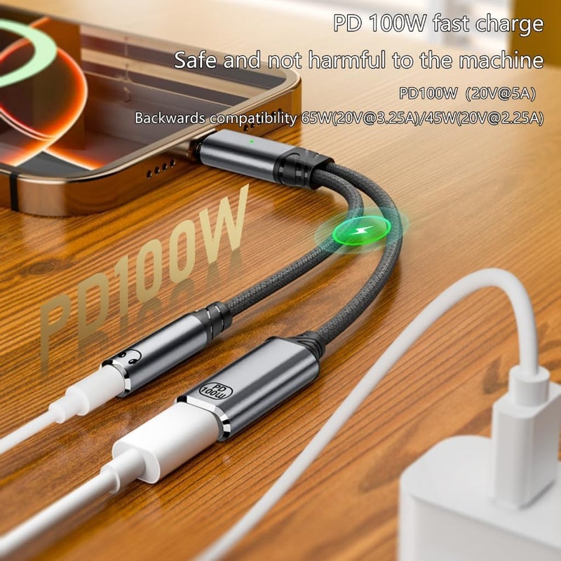 ETZIN كابل USB-C إلى سماعة 3.5 مم وكابل شحن USB C PD100W أنثوي للسفر والتنقل اليومي - Image 2