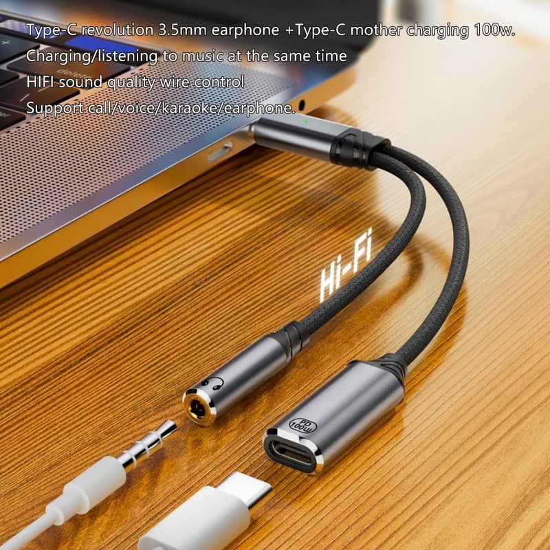 ETZIN كابل USB-C إلى سماعة 3.5 مم وكابل شحن USB C PD100W أنثوي للسفر والتنقل اليومي - Image 5