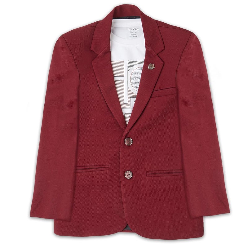 CAVIO Boys Regular Fit Solid Blazer and T-Shirt - Image 1