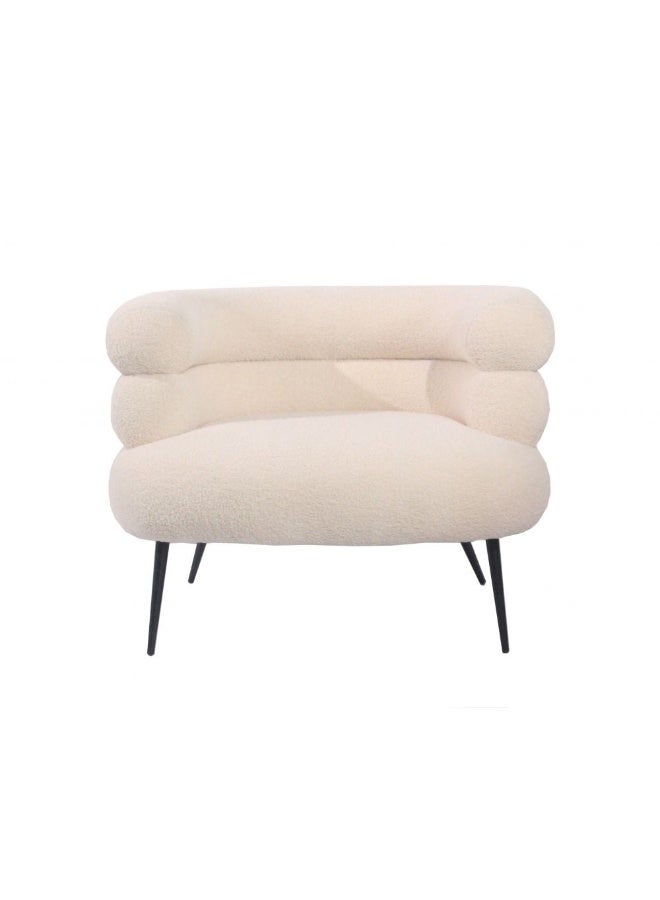 DANUBE HOME كرسي إيدلين ب fabric boucle مع أرجل سوداء - كرسي مميز عصري وأنيق لغرف المعيشة الفاخرة مع راحة فاخرة أثناء الجلوس المطول - كريمي - Image 1