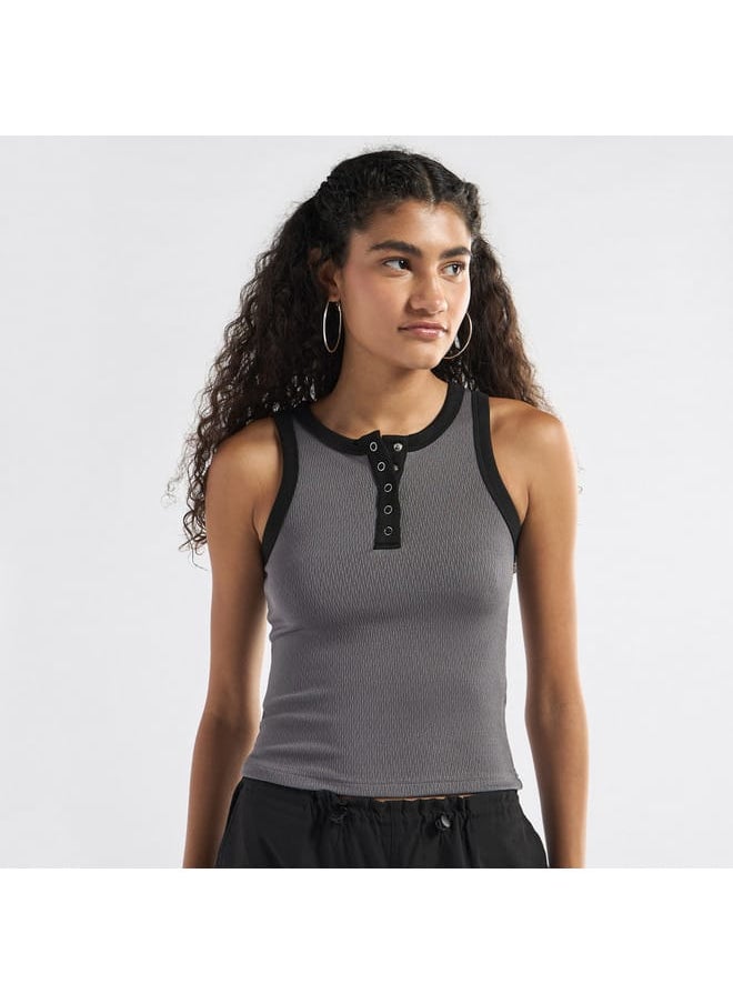 FAV Textured Tank Top with Crew Neck and Racerback  - Image 1