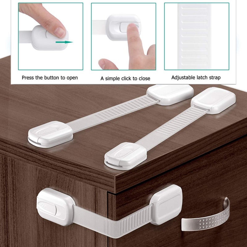 Vmaisi Baby Proofing Cabinet Locks - Childproofing Adjustable Multi Use Straps Latches for Drawers, Fridge, Dishwasher, Toilet Seat, Cupboard, Closet, Oven,Trash Can, Adhesive No Drilling (White) (20) - Image 3