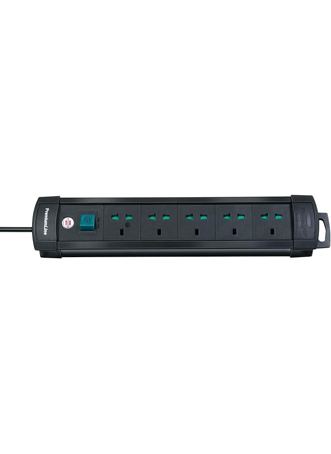 Brennenstuhl Brennenstuhl Premium-Line Multi-Standard 5-Way Extension Lead, black, 3m cable, universal plug system, 1156007135  - Image 1