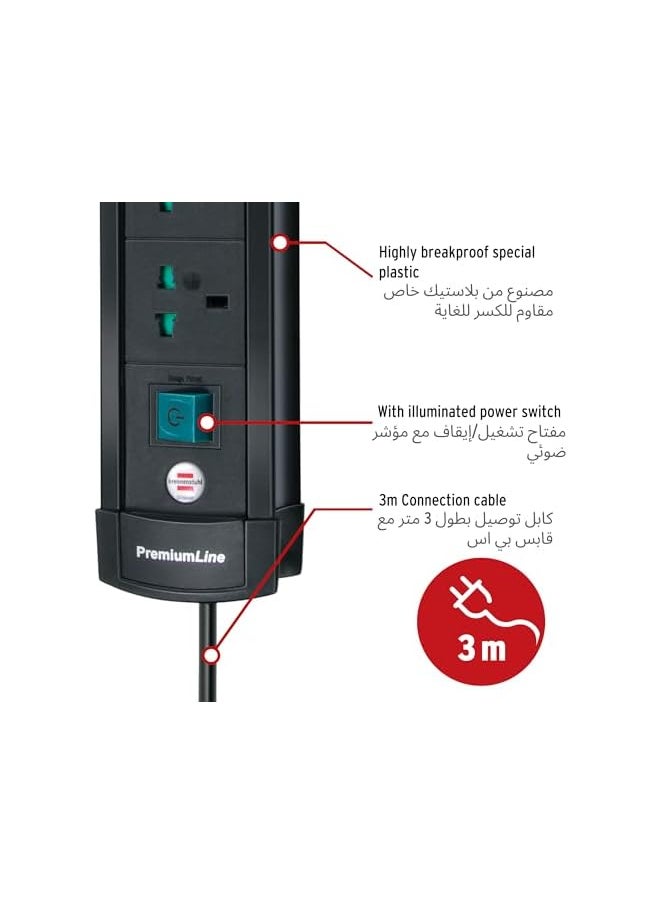 Brennenstuhl Brennenstuhl Premium-Line Multi-Standard 5-Way Extension Lead, black, 3m cable, universal plug system, 1156007135  - Image 3