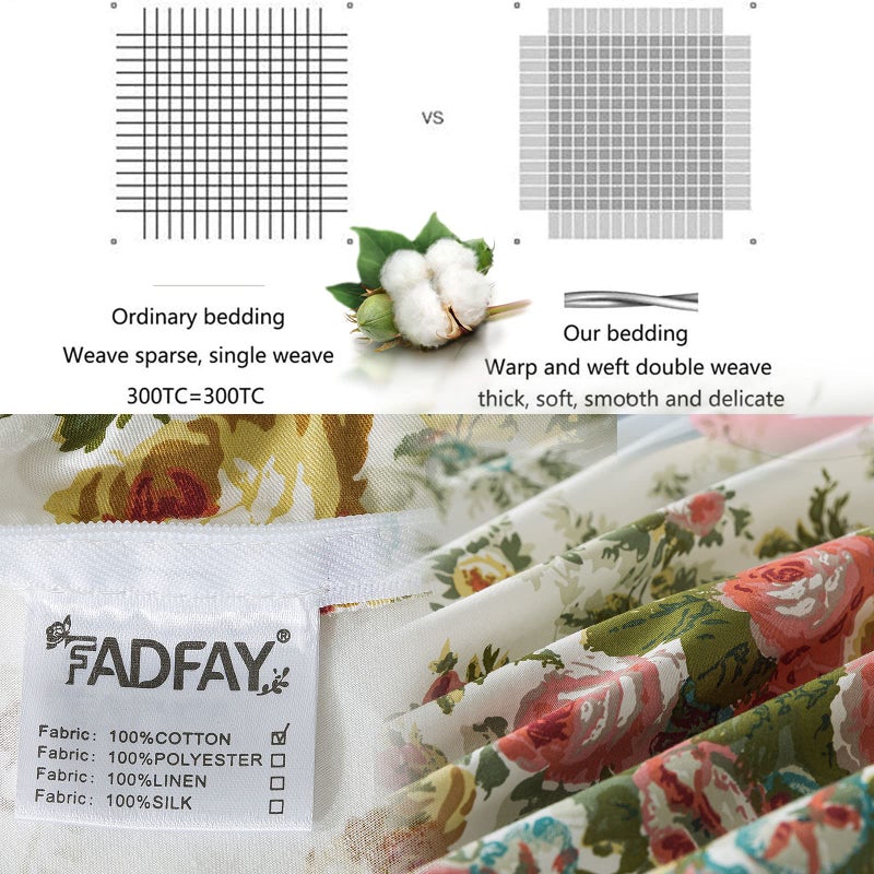 FADFAY Vintage Rose Floral Bed Sheet Set King Size Premium 100% Cotton Shabby Floral Chic Off White Farmhouse Bedding Deep Pocket Fitted Sheet 4-Pieces- 1Flat Sheet  1 Fitted Sheet  2 Pillowcases - Image 2