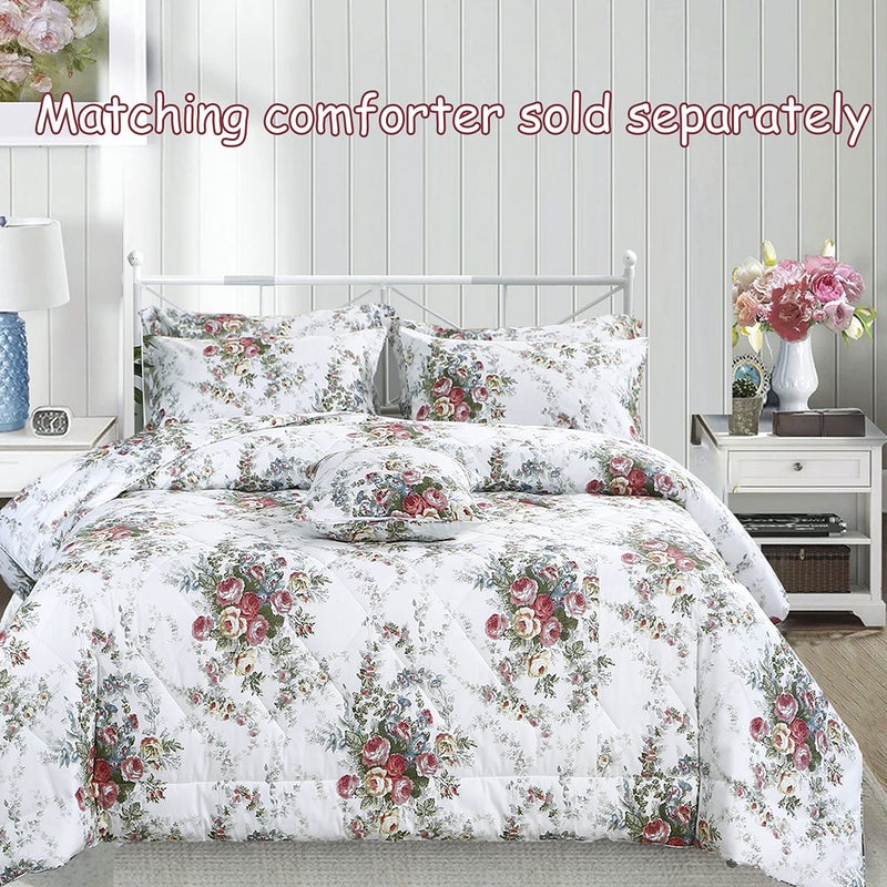 FADFAY Vintage Rose Floral Bed Sheet Set King Size Premium 100% Cotton Shabby Floral Chic Off White Farmhouse Bedding Deep Pocket Fitted Sheet 4-Pieces- 1Flat Sheet  1 Fitted Sheet  2 Pillowcases - Image 5