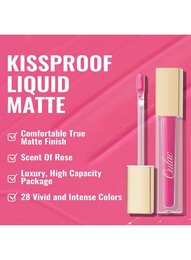 Oulac Kissproof Matte Liquid Pink Lipstick - Lip Stain Waterproof & Long Lasting Lip Tint with Vitamin E & Rose Oil High Pigment Color, Vegan & Cruelty-Free, Pink (M09) - Image 5