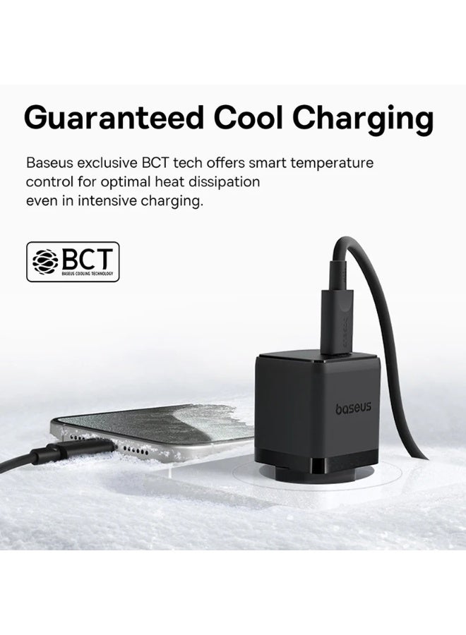 بيسوس Baseus Palm USB-C Network Charger with Cable, 30W, 3A, 1 x USB-C, Black P10111605113-01 BlACK - Image 3