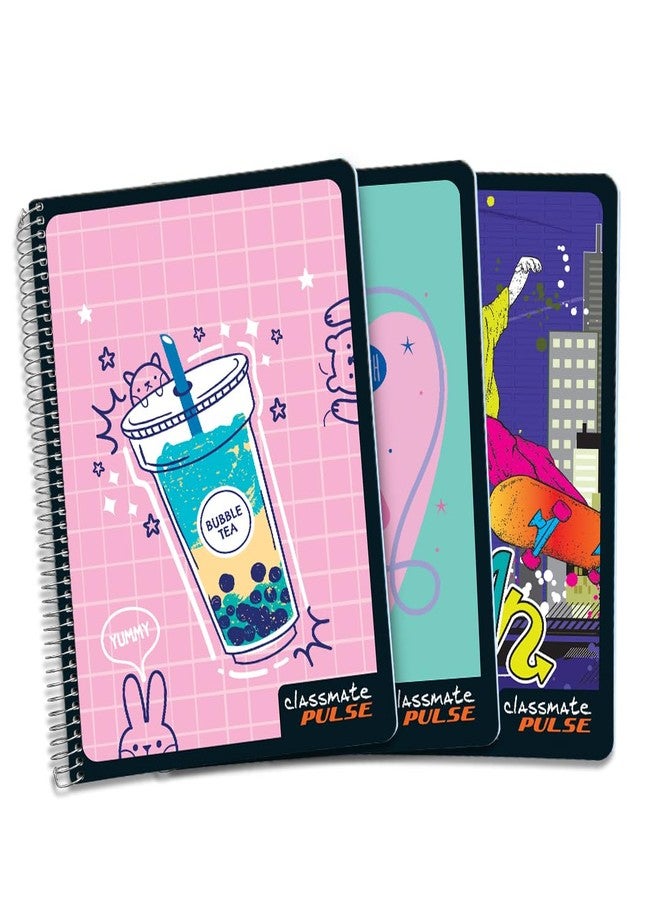 Classmate Pulse Long Book Ruled Notebook 180 Pages Single Line 29.7x21cm Wiro Binding Pack of 3 - Premium Paper Quality for Students Note Taking Assignments - Image 1