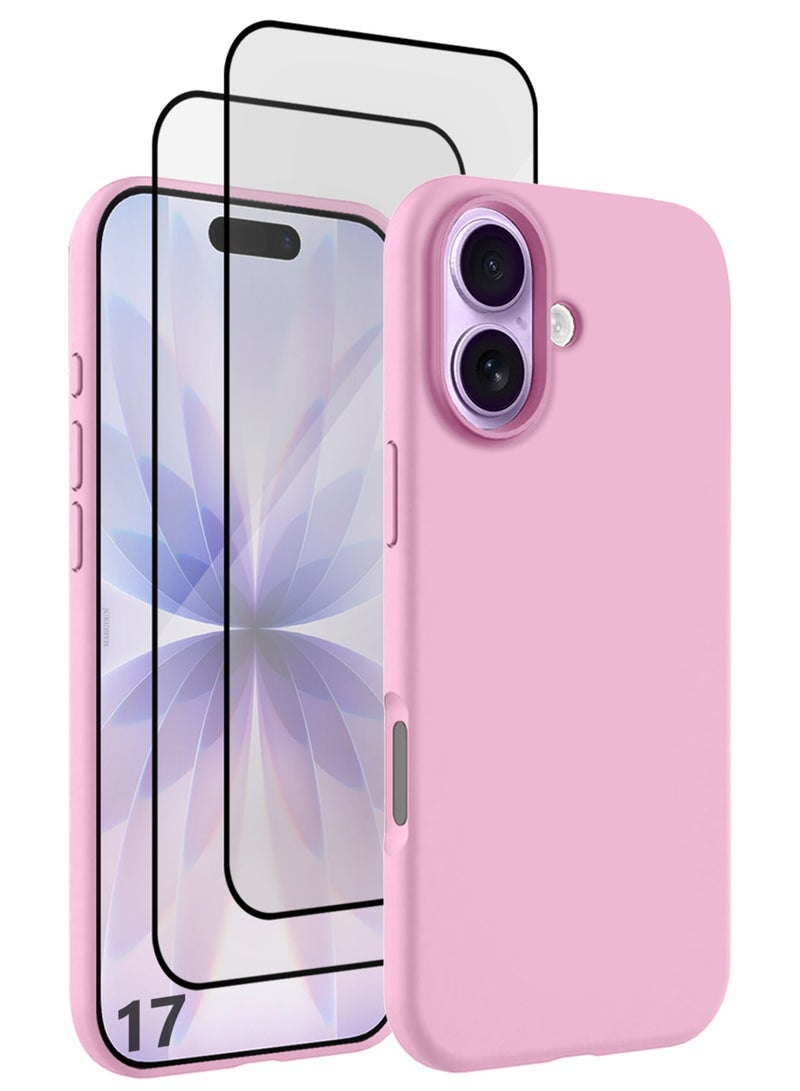 CATANES 3 Packs Silicone Protective Phone Case for iPhone 17 - Soft Anti-Scratch Microfiber Lining Ultra Slim Drop Protection Phone Cover with Two 3D Screen Protectors - Pink - Image 1