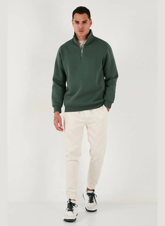 بوراتي بلوزة قطنية بياقة واقفة وسحاب نصفي للرجال من بوراتي