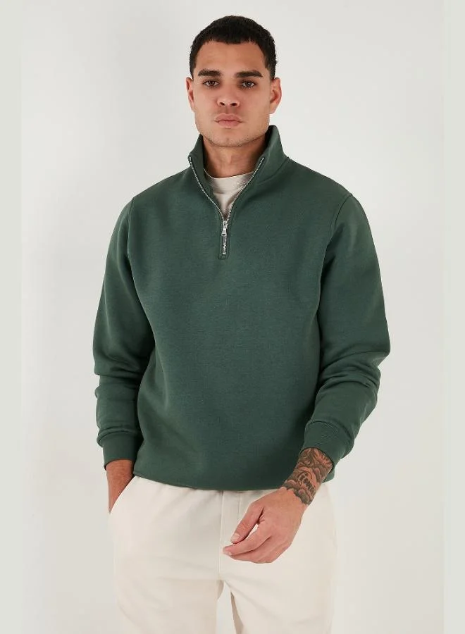 بوراتي بلوزة قطنية بياقة واقفة وسحاب نصفي للرجال من بوراتي