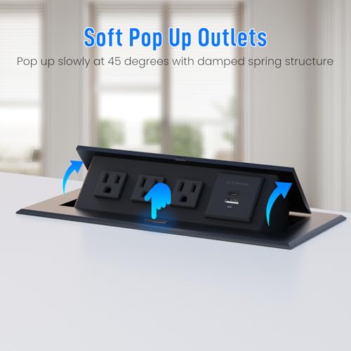 JACEPFY Conference Table Power Outlet PD20W Type-C Fast Charging Pop Up Table Hub Connection Box with 3AC Outlets and USB Port for Conference Room Kitchen Countertop - Image 3