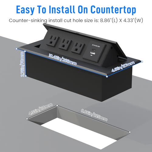 JACEPFY Conference Table Power Outlet PD20W Type-C Fast Charging Pop Up Table Hub Connection Box with 3AC Outlets and USB Port for Conference Room Kitchen Countertop - Image 5