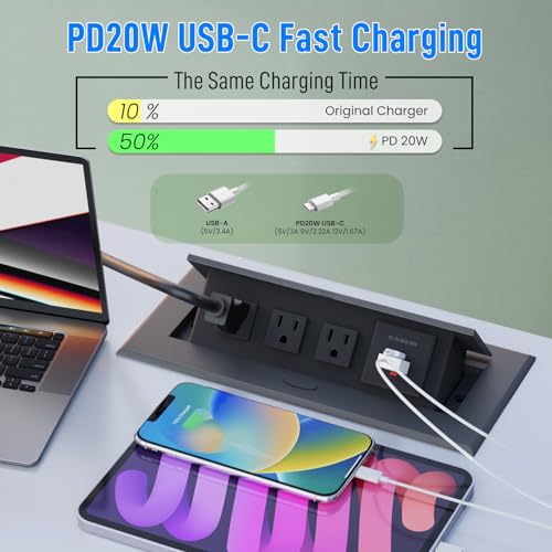 JACEPFY Conference Table Power Outlet PD20W Type-C Fast Charging Pop Up Table Hub Connection Box with 3AC Outlets and USB Port for Conference Room Kitchen Countertop - Image 2