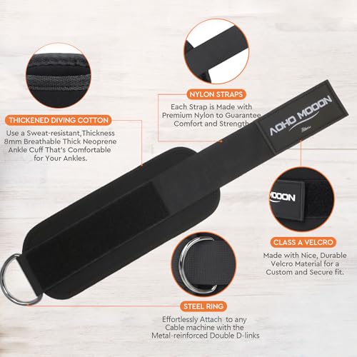 AOHO MOOON Comfortable Adjustable Ankle Straps for Cable Machines Women, Gym Workout Leg Straps, Ankle Cuffs for Glute Workouts, Foot Straps for Kickback, One Size Fit All with D Ring - Image 4