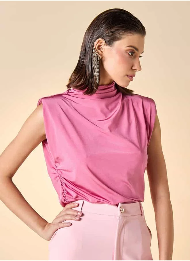 ايكونيك Iconic Relaxed Fit Sleeveless Top with Turtle Neck