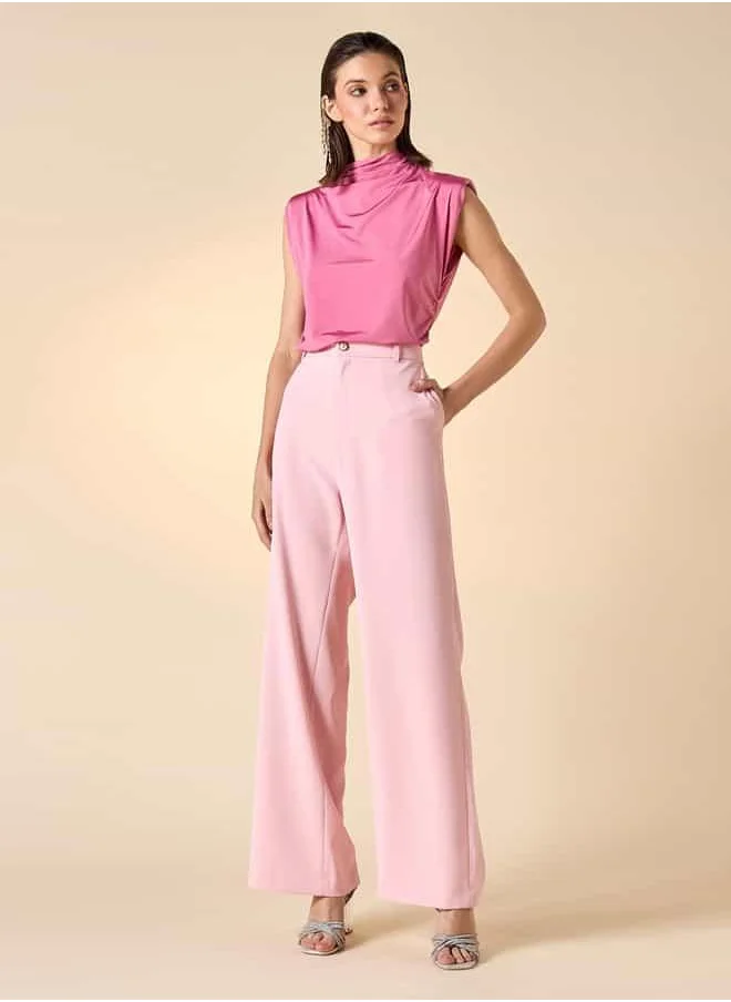 ايكونيك Iconic Relaxed Fit Sleeveless Top with Turtle Neck