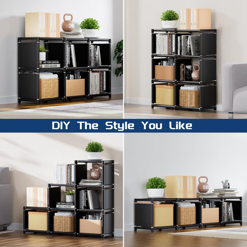 Mavivegue Book Shelf, 6 Cube Storage Organizer, DIY Bookcase, Metal Cube Bookshelf,Tall Book case for Bedroom, Living Room,Office,Closet Storage Organizer, Black Cubicle Storage Rack - Image 3