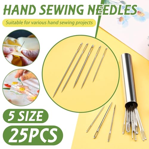 Fteven 25PCS Embroidery Needles, Large Eye Sewing Needles, 5 Size Hand Sewing Needles with Aluminium Storage Tube Threaders,Sewing Sharp Needles for Stitching Crafts, Quilting - Image 4