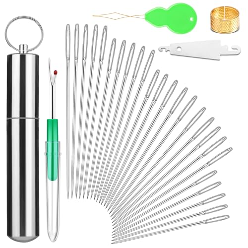Fteven 25PCS Embroidery Needles, Large Eye Sewing Needles, 5 Size Hand Sewing Needles with Aluminium Storage Tube Threaders,Sewing Sharp Needles for Stitching Crafts, Quilting - Image 1
