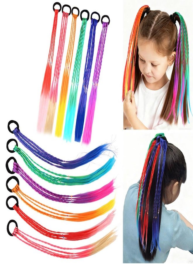 Exacoo 6pcs Colored Braided Ponytail Hair Extension for kids, Crazy Hair Day Accessories For Girls,Hair Stuff for Girls Rainbow Colorful Hair Extensions for kids - Image 4