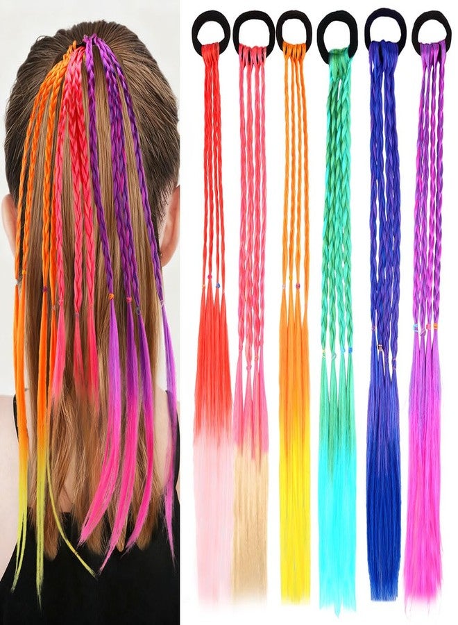 Exacoo 6pcs Colored Braided Ponytail Hair Extension for kids, Crazy Hair Day Accessories For Girls,Hair Stuff for Girls Rainbow Colorful Hair Extensions for kids - Image 1