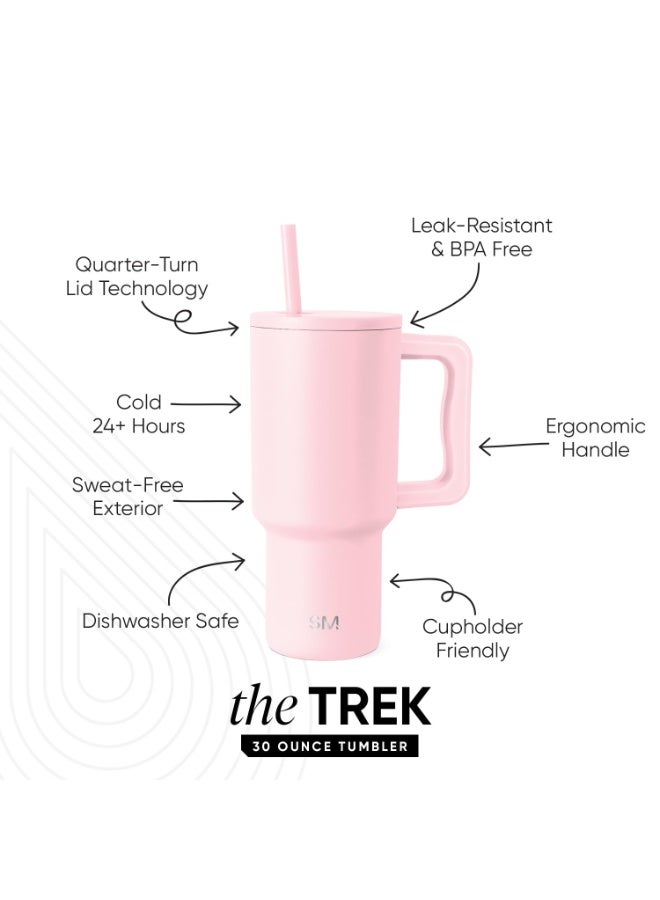 Simple Modern 30 oz Tumbler with Handle and Straw Lid | Insulated Cup Reusable Stainless Steel Water Bottle Travel Mug Cupholder Friendly | Gifts for Women Men Him Her | Trek Collection | Blush - Image 3