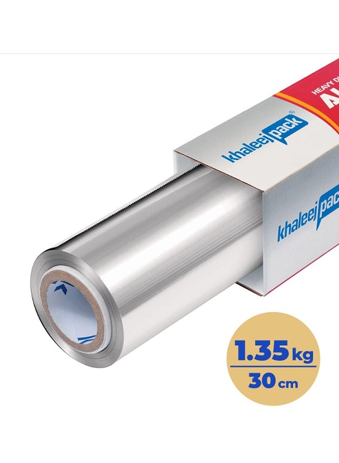 Khaleej Pack رقائق الألمنيوم 1.35 كجم ، عرض 30 سم ، لفافة foil ثقيلة الوزن للاستخدام في تقديم الطعام - Image 1