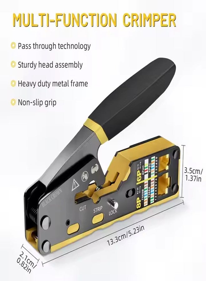 BLACK CROWN Crimps RJ45 Pass Through RJ12 RJ11 Regular Network Connector and Strip Cut CAT5/5e CAT6/6a CAT7 Unshielded and Shielded Ethernet Cable Handle (Multi Colour) - Image 5